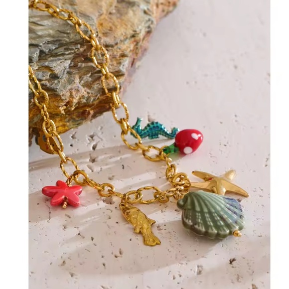 Golden Ocean Charm 18K Gold Stainless Steel Waterproof Necklace - Picture 7 of 15